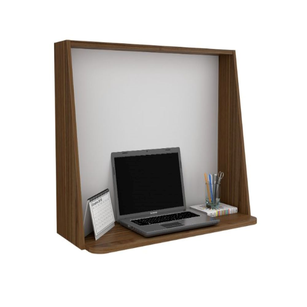 Wall Desk Afrec, Single Shelf, Mahogany / White Finish - GoldenLux.us