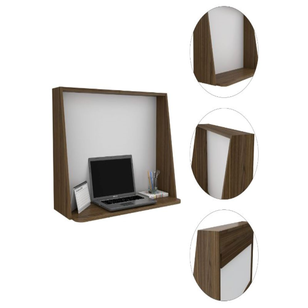 Wall Desk Afrec, Single Shelf, Mahogany / White Finish - GoldenLux.us