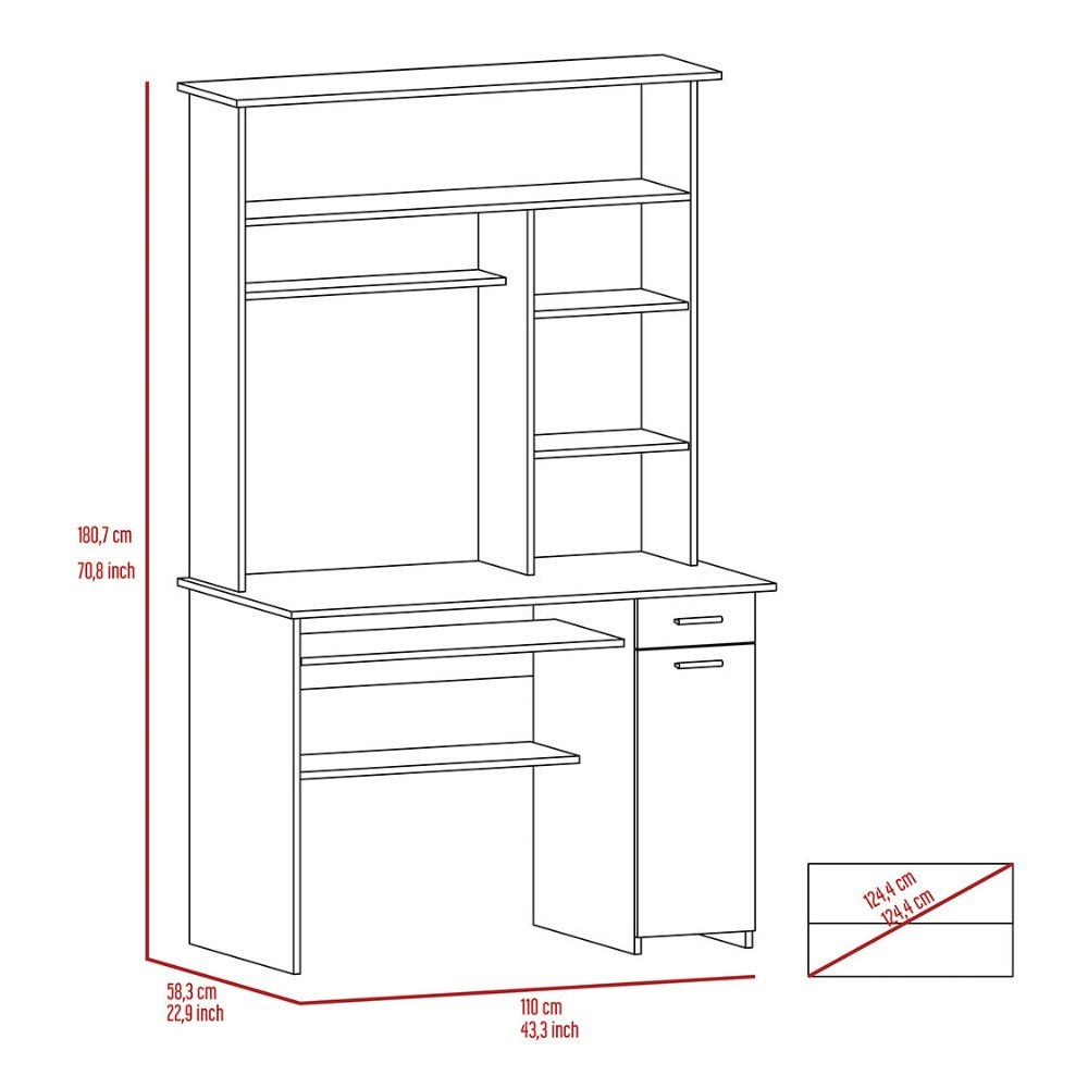 Computer Desk Acequia, Multiple Shelves, Smokey Oak Finish - GoldenLux.us