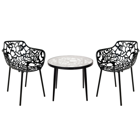 3-Piece Aluminum Outdoor Patio Dining Set with Tempered Glass Top Table - GoldenLux.us