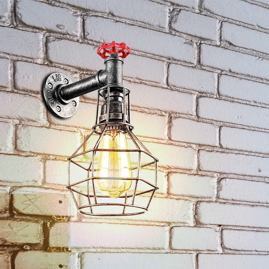 Modern Industrial Retro Vintage Style Pipe Cage Wall Light | Wall Lamp Fixture - GoldenLux.us