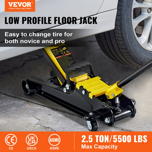 VEVOR Low Profile Floor Jack 2.5 Ton Heavy Steel Single Piston Hydraulic Pump - GoldenLux.us