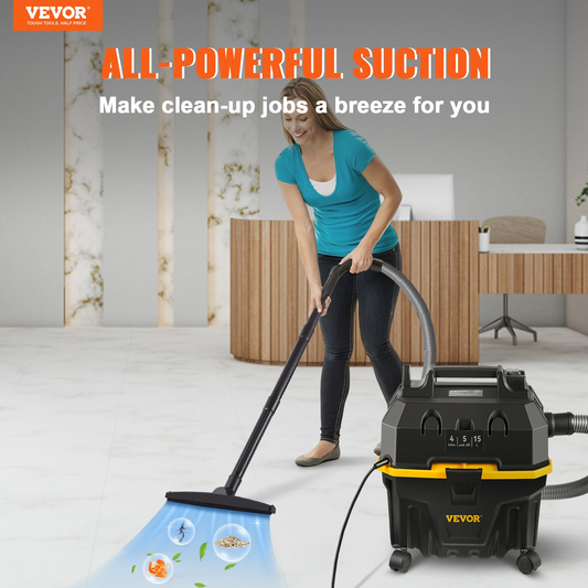 VEVOR Wet Dry Vac, 4 Gallon, 5 Peak HP, 3 in 1 Shop Vacuum with Blowing Function Portable Attachments to Clean Floor, Upholstery, Gap, Car, ETL Listed, Black - GoldenLux.us