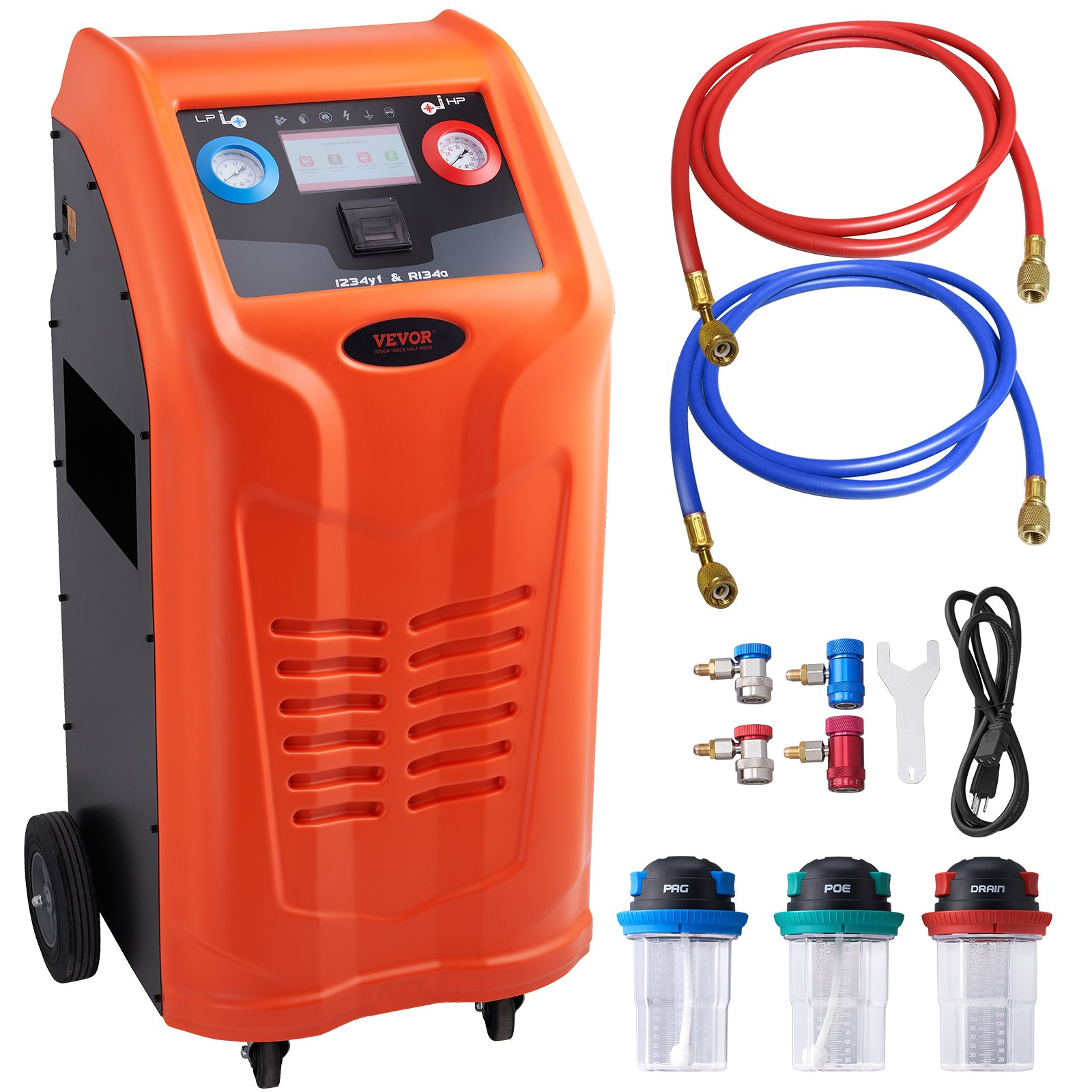 VEVOR Fully Automatic Refrigerant Recovery Machine - Dual Cylinder AC Recovery Machine Kit Built in Compressor/Electronic Scale/Filter/Recovery Tank, Recovery Machine HVAC Only for R134A+R1234YF - GoldenLux.us