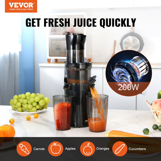 VEVOR Masticating Juicer, Cold Press Juicer Machine, 2.6" Large Feed Chute Slow Juicer, Juice Extractor Maker with High Juice Yield, Easy to Clean with Brush, for High Nutrient Fruits Vegetables - GoldenLux.us