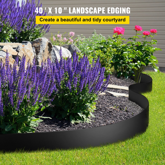 VEVOR Landscape Edging, 10 inch Depth 40 ft Total Length, Recycled HDPE Coiled Terrace Board, Flexible Bender Border for Landscaping, Lawn, Garden, Yard, Against Invading Weeds, Black - GoldenLux.us