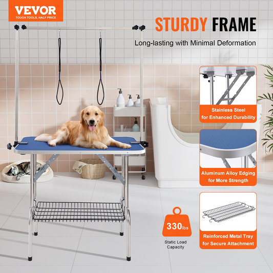 VEVOR Pet Grooming Table Two Arms with Clamp, 36''x24'' Dog Grooming Station, Foldable Pets Grooming Stand for Medium and Small Dogs, Free No Sit Haunch Holder with Grooming Loop, Bearing 330lbs - GoldenLux.us