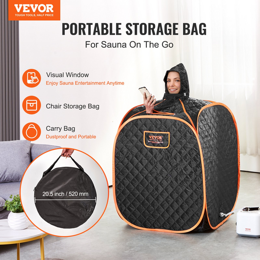 VEVOR Portable Personal Steam Sauna Spa Tent with 2L 1000 Watt Steam Generator, Includes Foldable Chair, Home Therapeutic Sauna Blanket for Detox Relaxation, Time & Temperature Remote Control, Black - GoldenLux.us