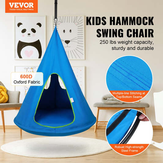 VEVOR Kids Nest Swing Chair, Hanging Hammock Chair with Adjustable Rope, Hammock Swing Chair for Kids Indoor and Outdoor Use (39" D x 52" H), 250lbs Weight Capacity, Sensory Swing for Kids, Blue - GoldenLux.us