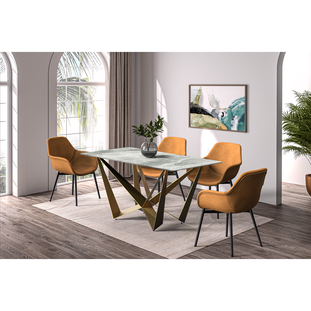 Modern Dining Table with a 55" Rectangular Top and Gold Steel Base - GoldenLux.us